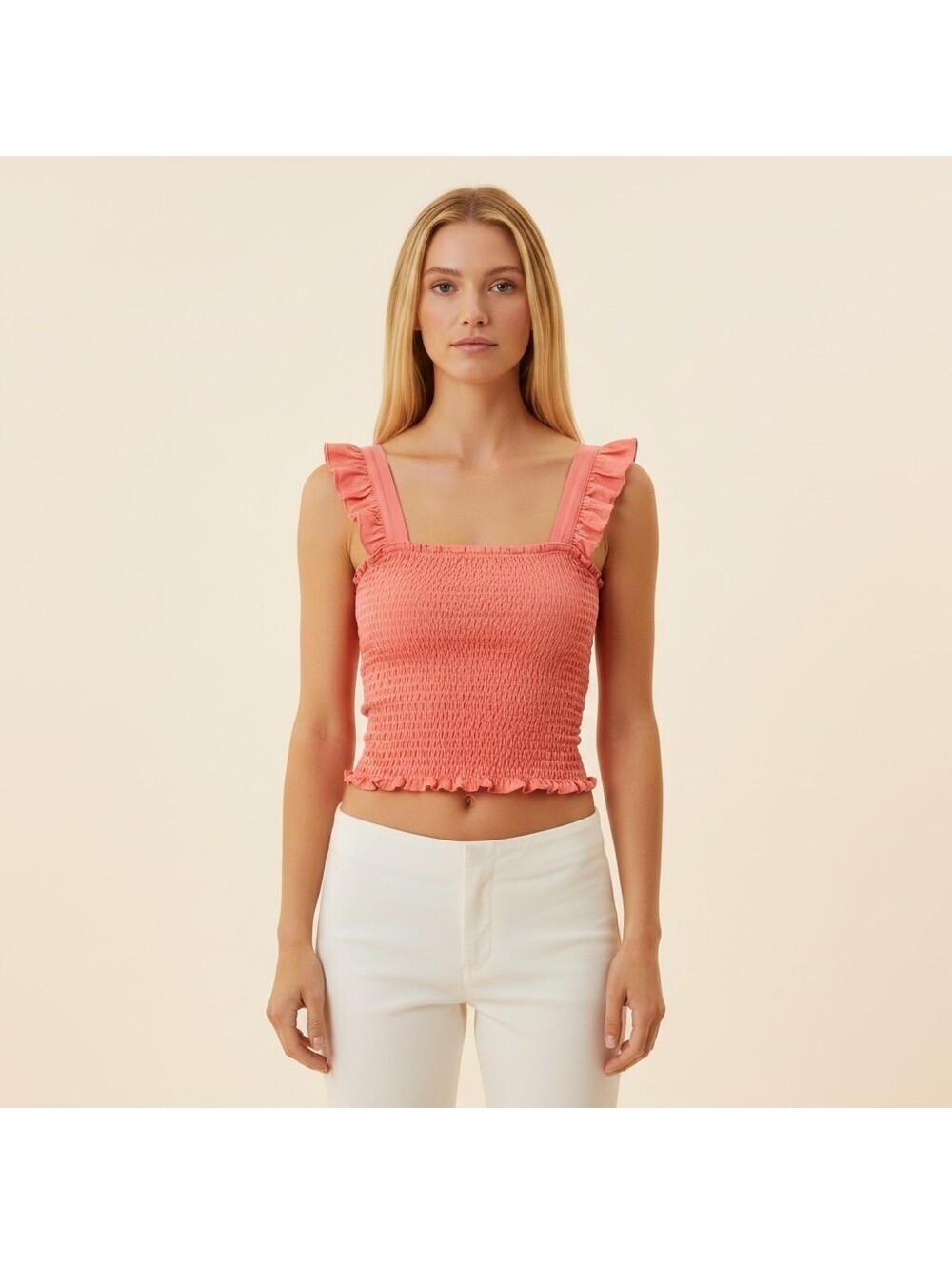 Old Navy Top Women S Small Pink Sleeveless Wide Strap Square Neck Gathered